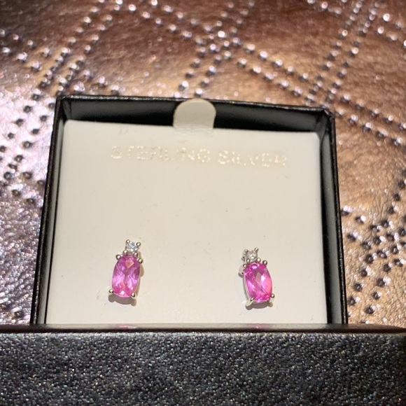 .925 Sterling Silver Pink Sapphire CZ Earrings - Picture 3 of 4